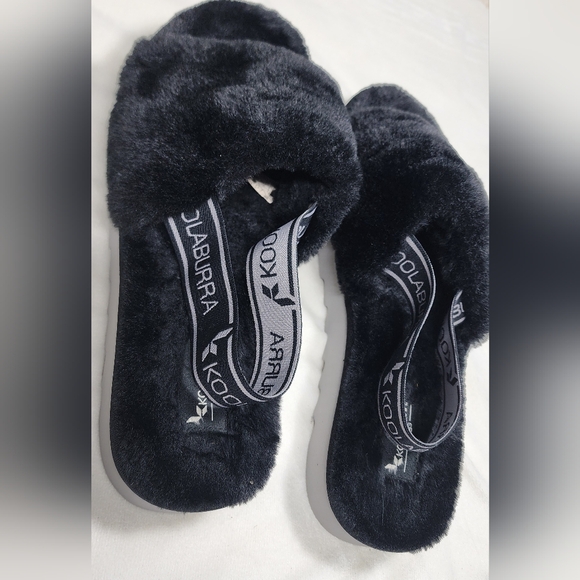 Koolaburra By Ugg Backstrap Fuzzy Sandals Black Size 11 - Picture 2 of 8